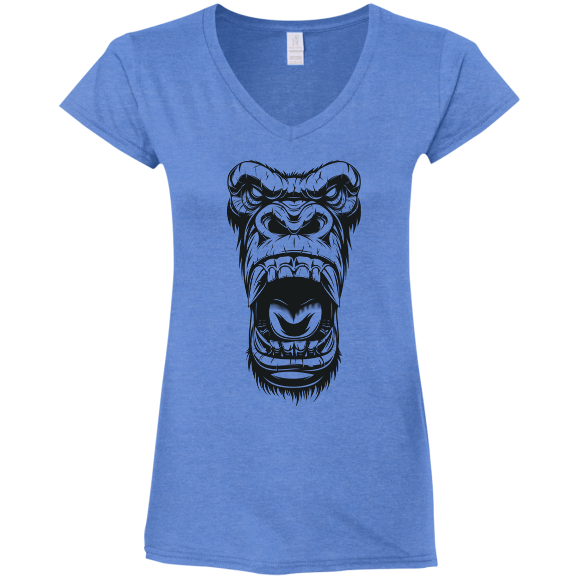 "GORILLA FACE" Ladies' Fitted Softstyle 4.5 oz V-Neck T-Shirt