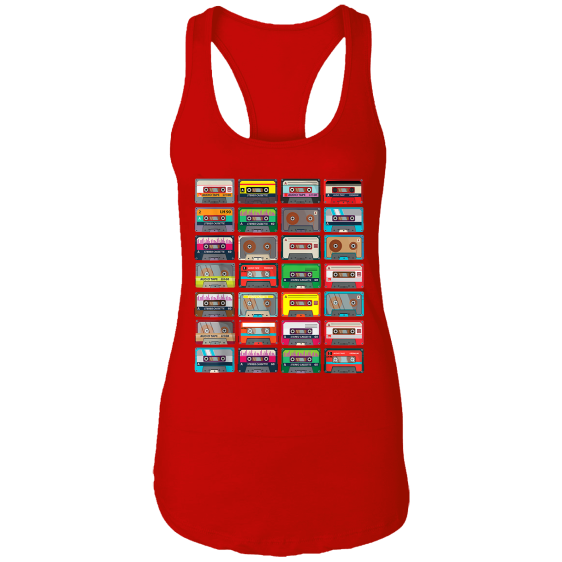 "VINTAGE CASSETTE TAPES" Ladies Ideal Racerback Tank