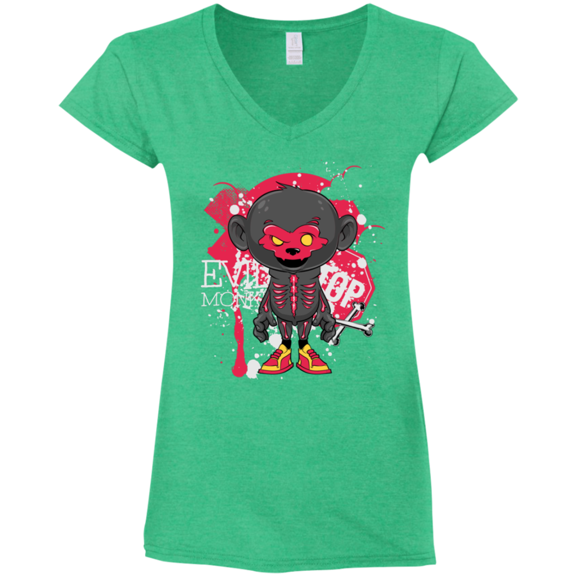 "EVIL MONKEY" Ladies' Fitted Softstyle 4.5 oz V-Neck T-Shirt