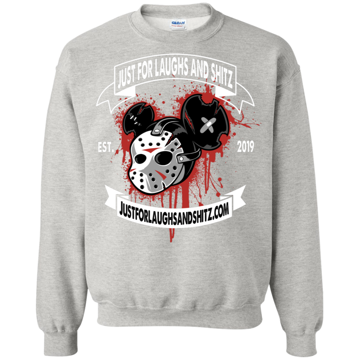 "MICKY MASK" with white banner Crewneck Pullover Sweatshirt  8 oz.