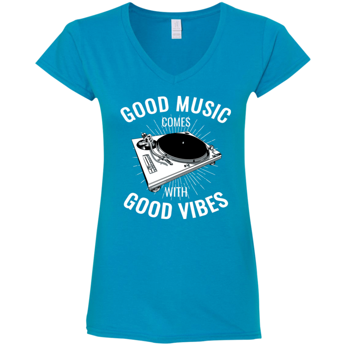 "GOOD VIBES" Ladies' Fitted Softstyle 4.5 oz V-Neck T-Shirt