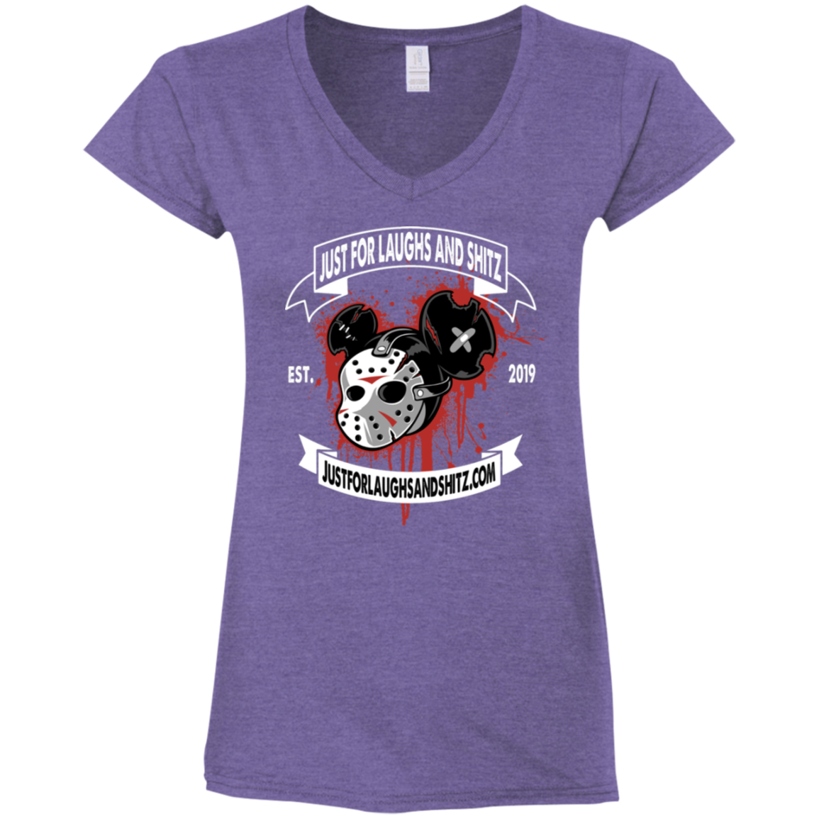 "MICKEY MASK" with white banner Ladies' Fitted Softstyle 4.5 oz V-Neck T-Shirt