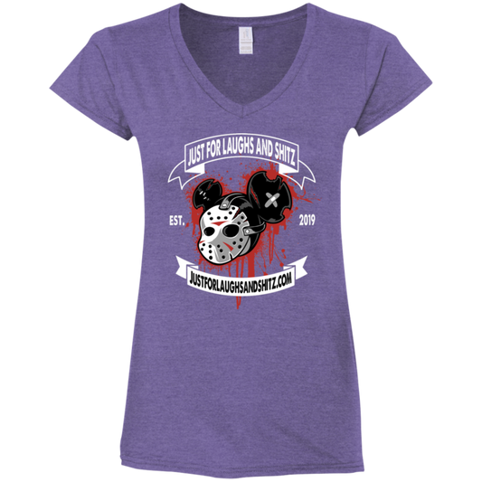 "MICKEY MASK" with white banner Ladies' Fitted Softstyle 4.5 oz V-Neck T-Shirt