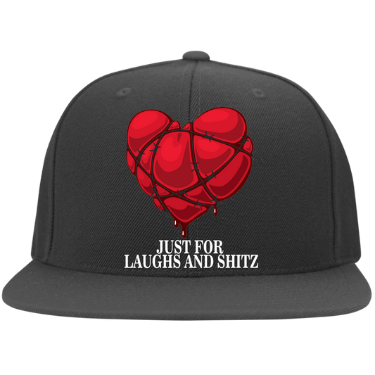 "MY BLOODY HEART" in white print Flat Bill Twill Flexfit Cap