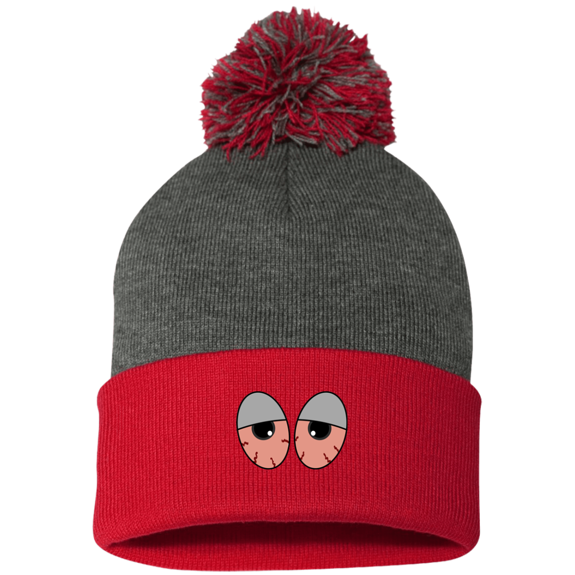 "RED EYES" Pom Pom Knit Cap