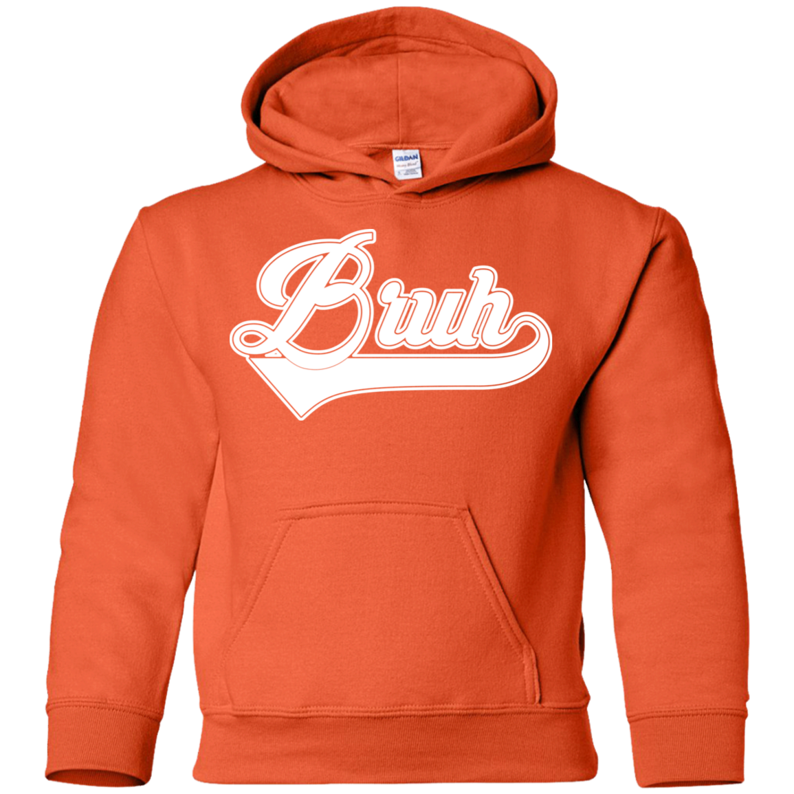 "BRUH" Youth Pullover Hoodie in white print