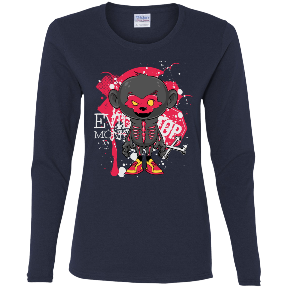 "EVIL MONKEY" Ladies' Cotton LS T-Shirt