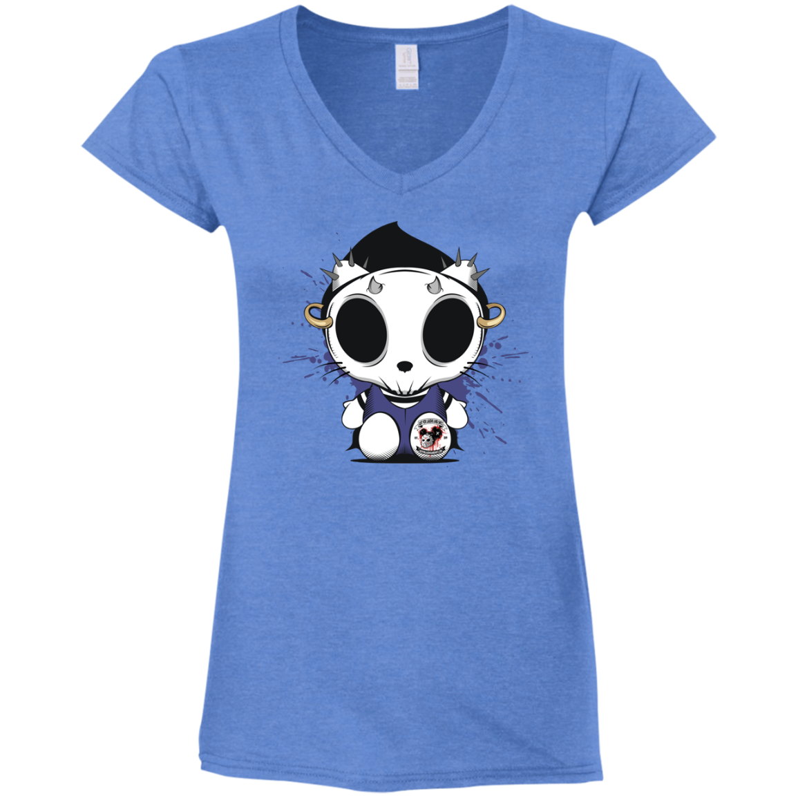 "KITTY SKULL" Ladies' Fitted Softstyle 4.5 oz V-Neck T-Shirt