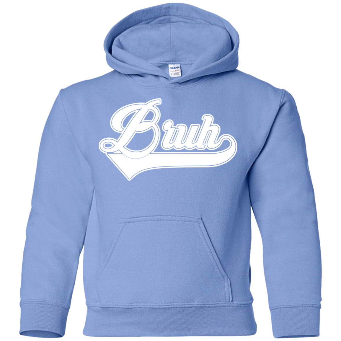 "BRUH" Youth Pullover Hoodie in white print