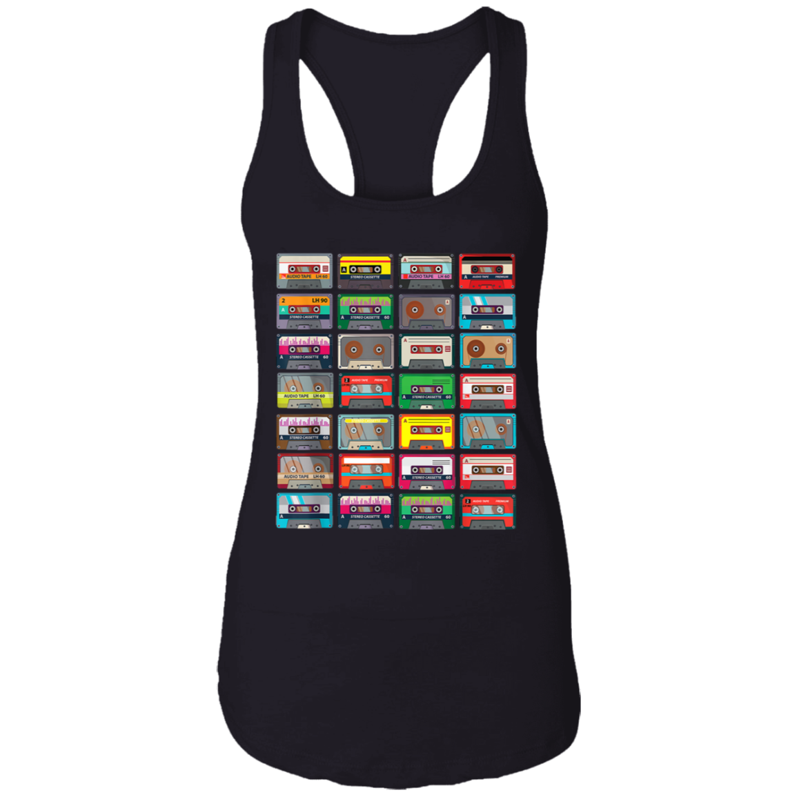 "VINTAGE CASSETTE TAPES" Ladies Ideal Racerback Tank