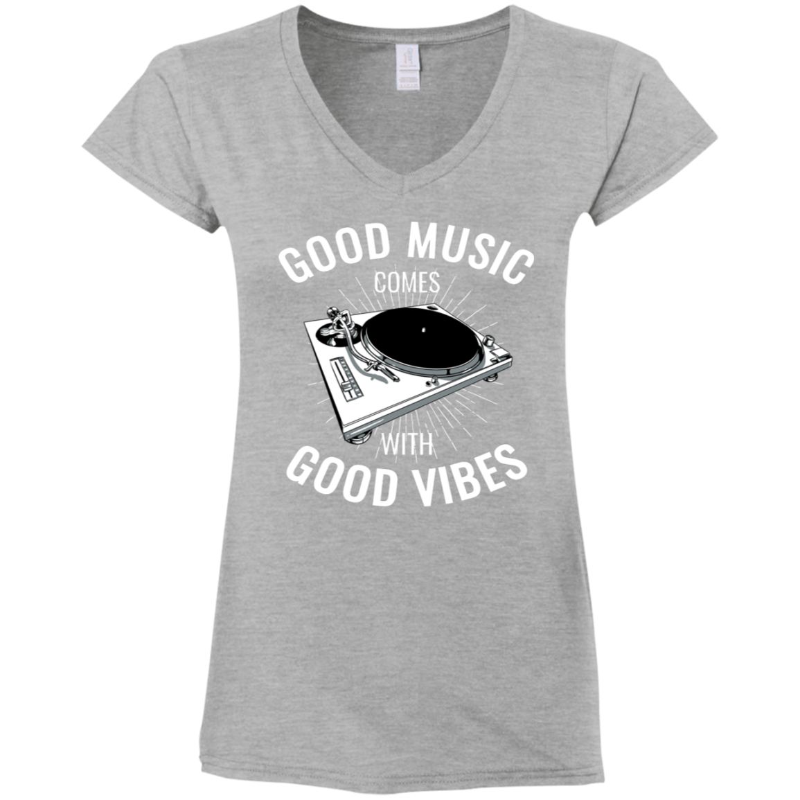 "GOOD VIBES" Ladies' Fitted Softstyle 4.5 oz V-Neck T-Shirt