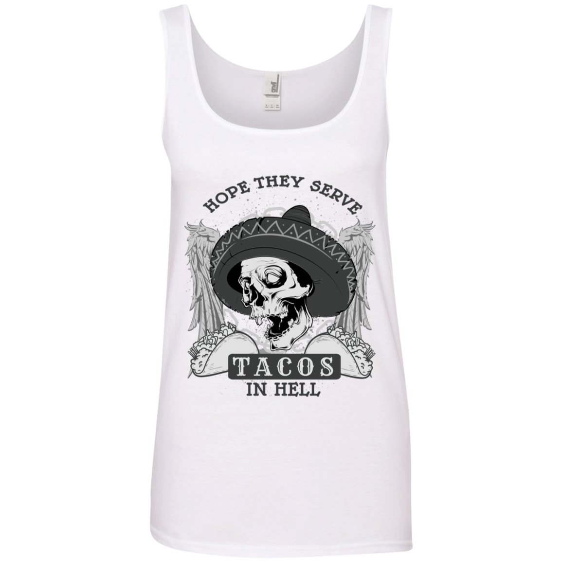 "TACOS IN HELL" Ladies' 100% Ringspun Cotton Tank Top