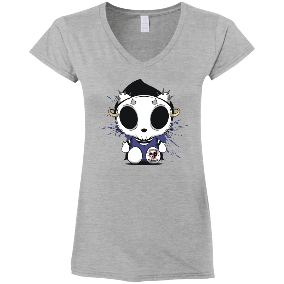 "KITTY SKULL" Ladies' Fitted Softstyle 4.5 oz V-Neck T-Shirt