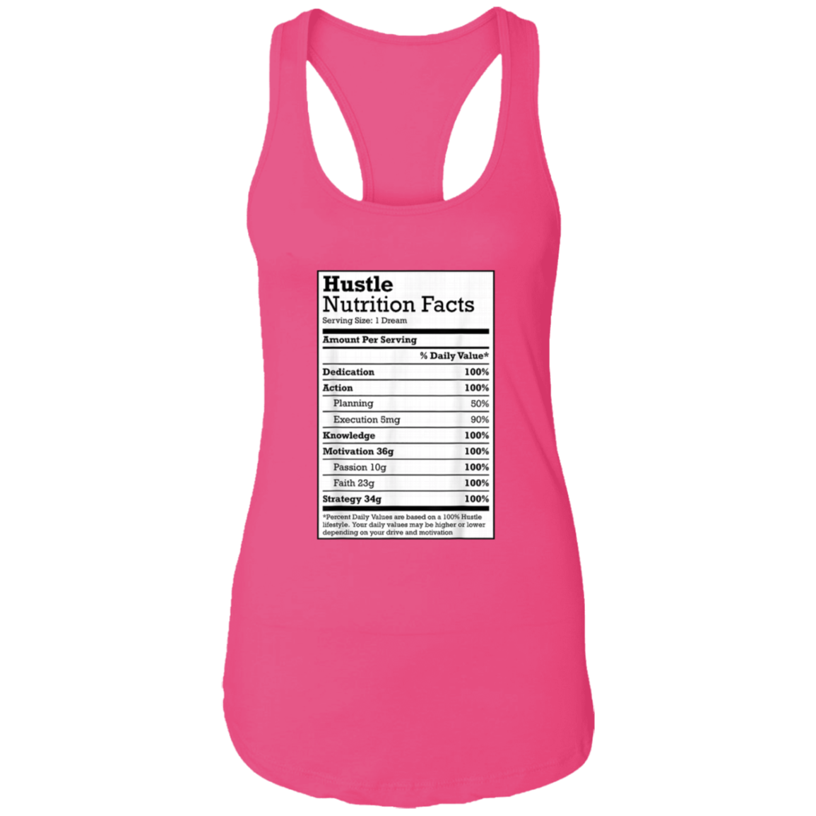 "HUSTLE NUTRITION FACTS" Ladies Ideal Racerback Tank