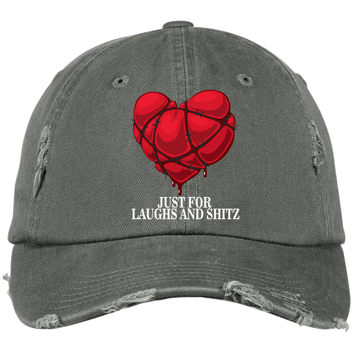 "MY BLOODY HEART" in white print Distressed Dad Cap