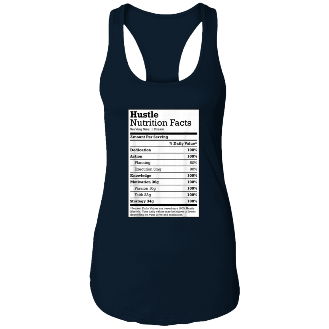 "HUSTLE NUTRITION FACTS" Ladies Ideal Racerback Tank