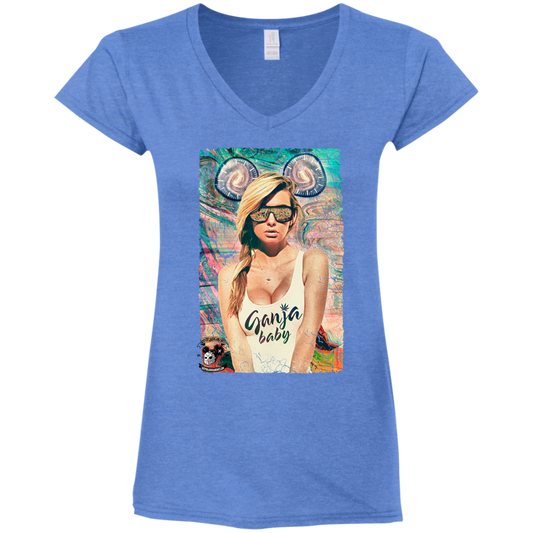 "GANJA BABY" Ladies' Fitted Softstyle 4.5 oz V-Neck T-Shirt