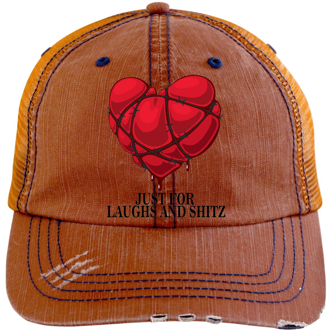 "MY BLOODY HEART" with black print Distressed Unstructured Trucker Cap