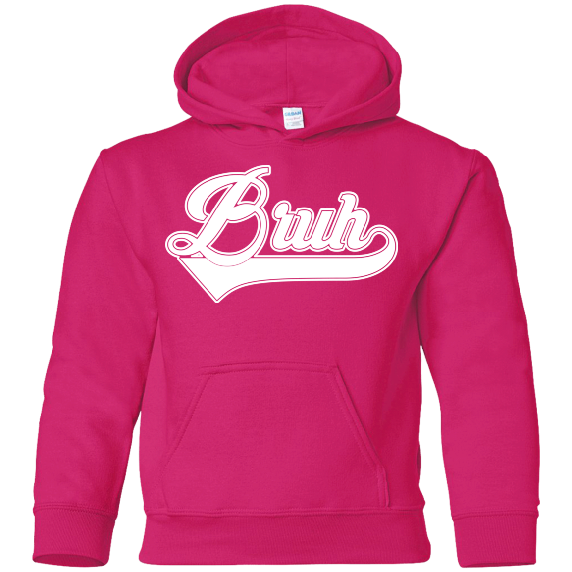 "BRUH" Youth Pullover Hoodie in white print