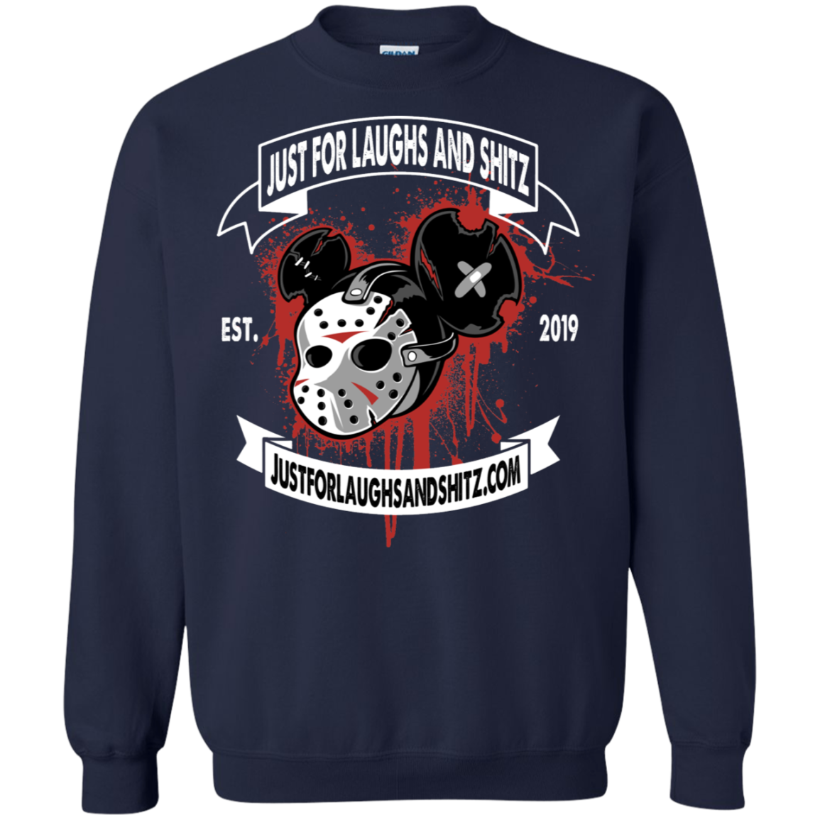 "MICKY MASK" with white banner Crewneck Pullover Sweatshirt  8 oz.