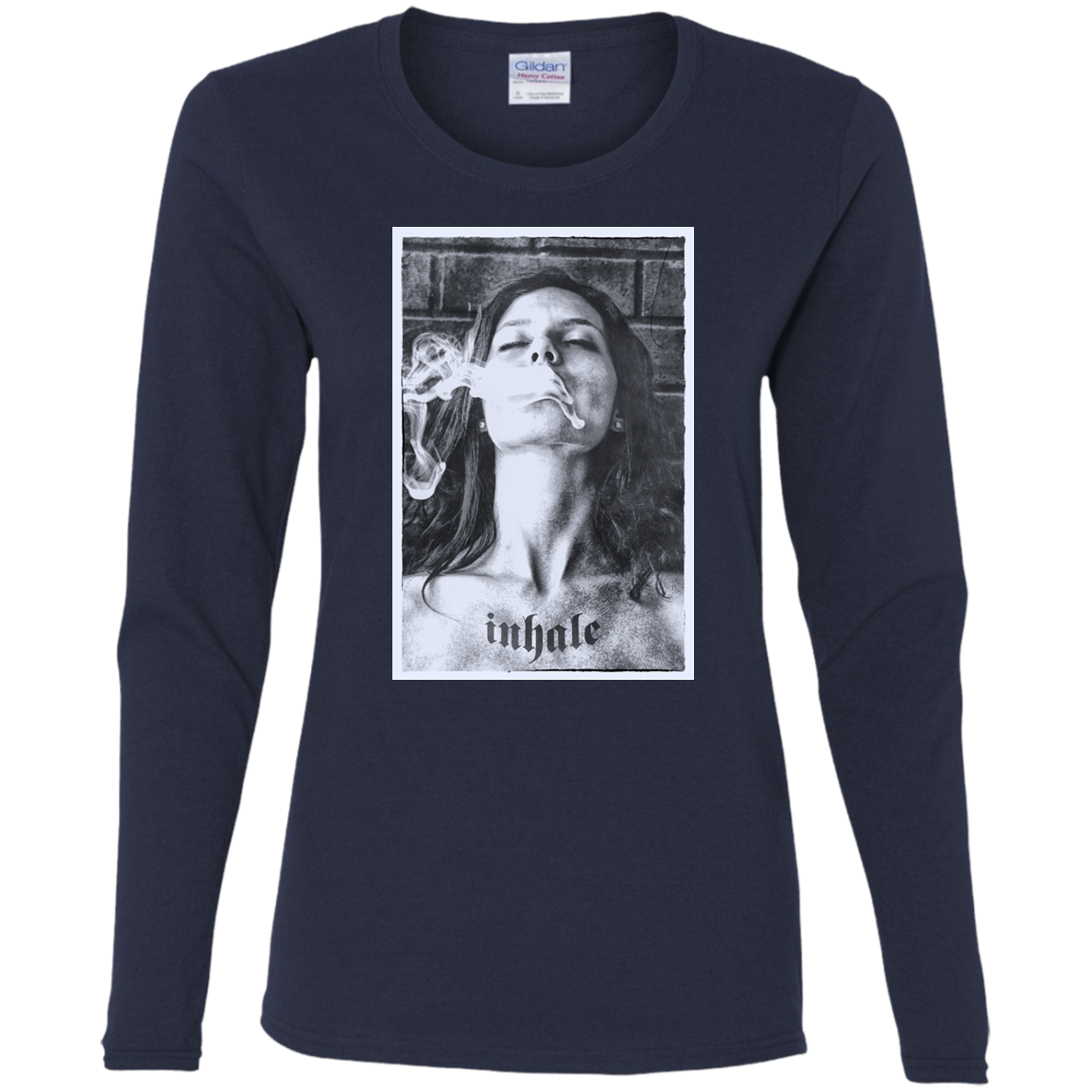 'INHALE" Ladies' Cotton LS T-Shirt