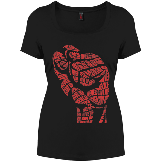 "NEVER GIVE UP" Women's Perfect Scoop Neck Tee