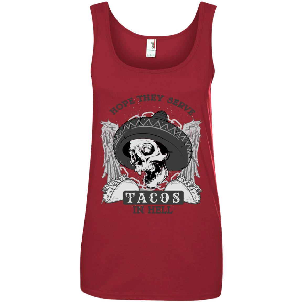 "TACOS IN HELL" Ladies' 100% Ringspun Cotton Tank Top