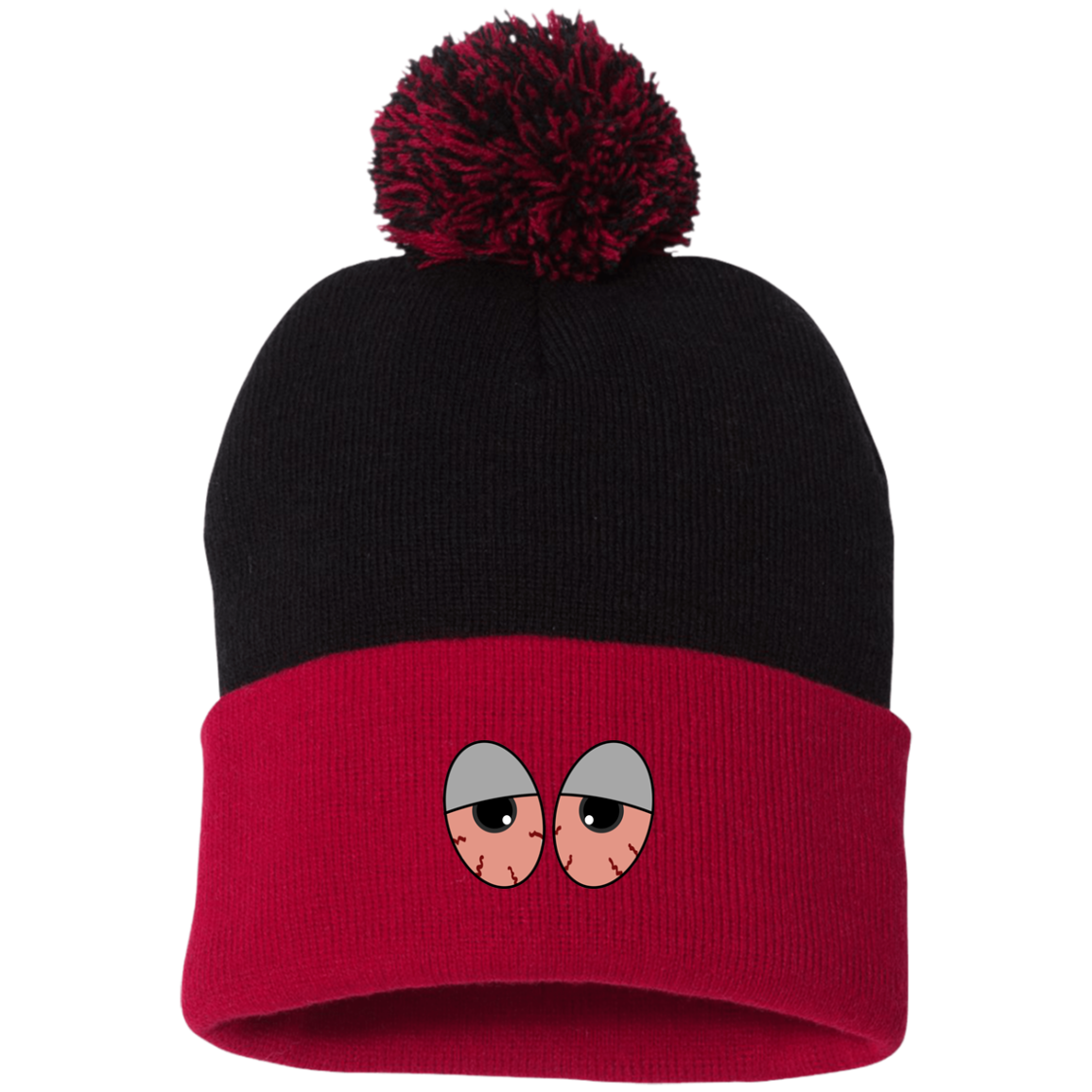 "RED EYES" Pom Pom Knit Cap