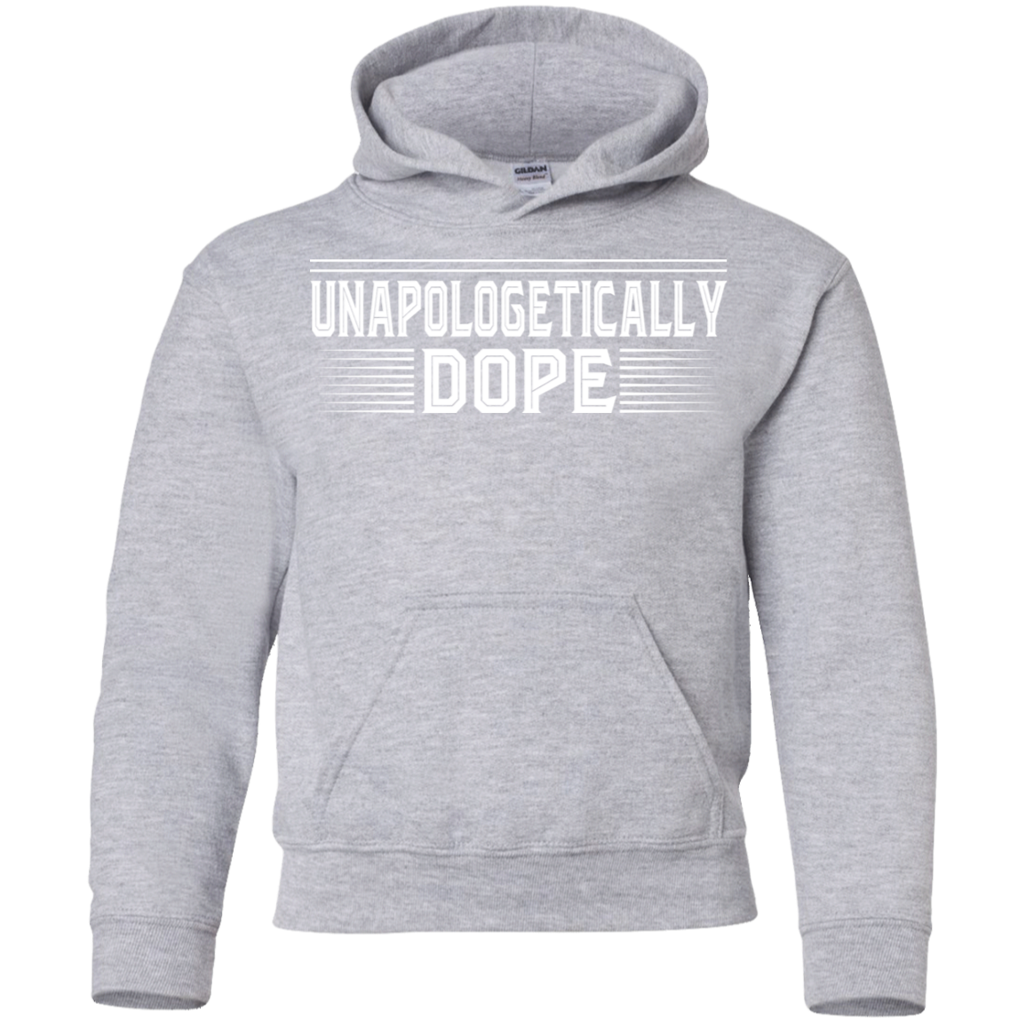 "UNAPOLOGETICALLY DOPE" Youth Pullover Hoodie in white print