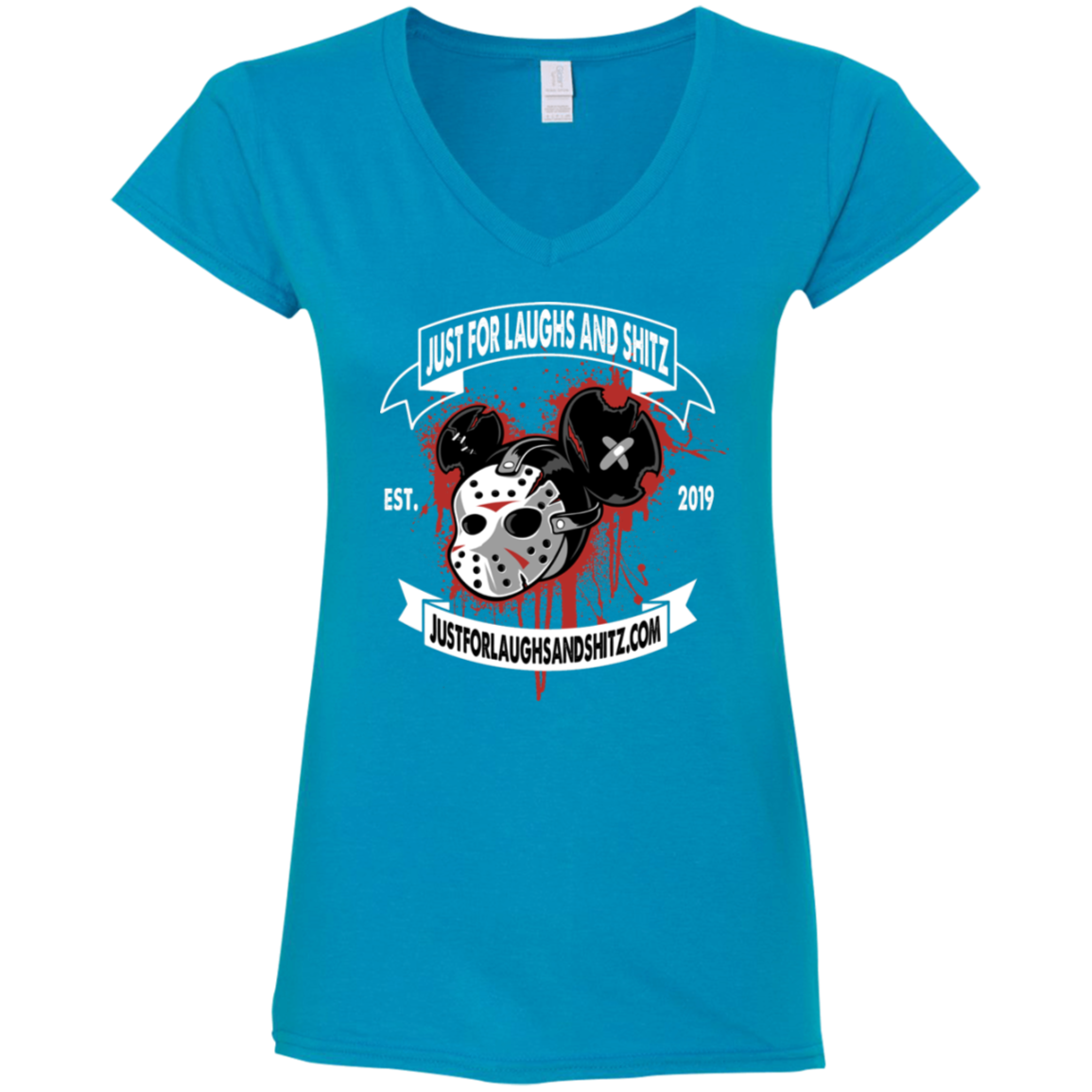 "MICKEY MASK" with white banner Ladies' Fitted Softstyle 4.5 oz V-Neck T-Shirt