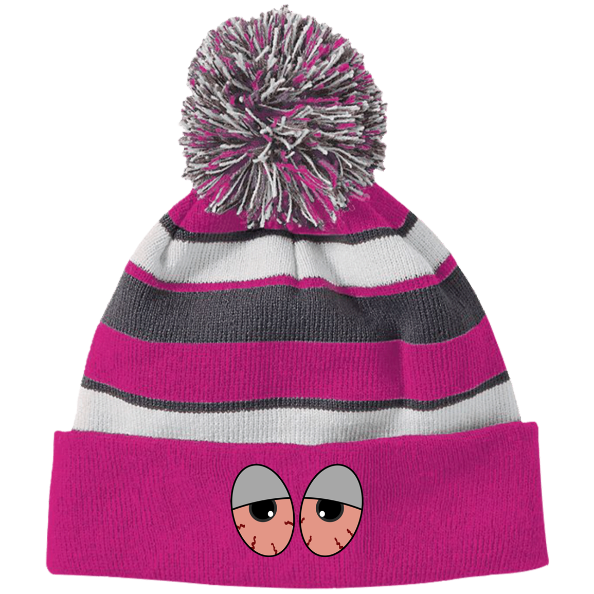 "RED EYES" Striped Beanie with Pom