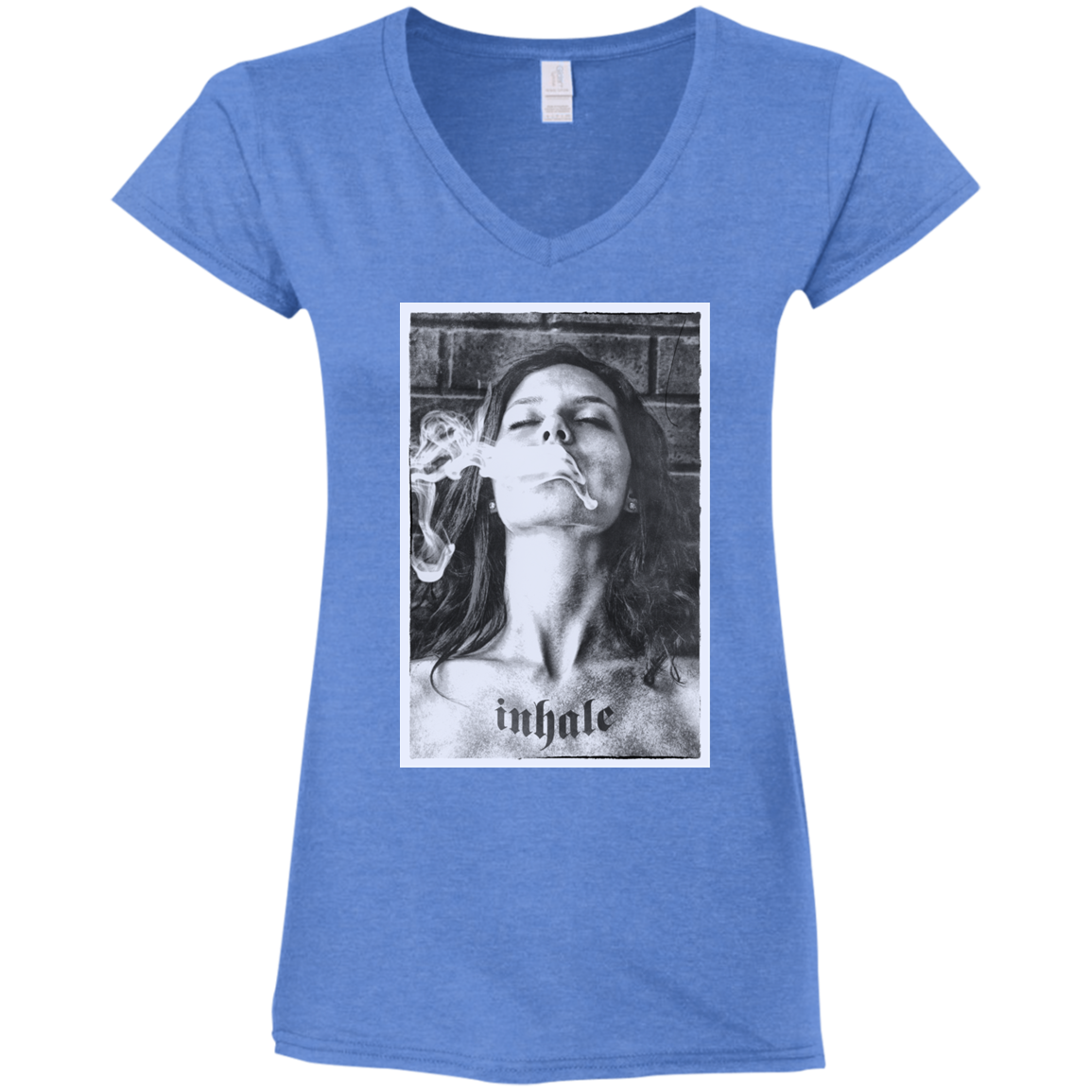 "INHALE" Ladies' Fitted Softstyle 4.5 oz V-Neck T-Shirt