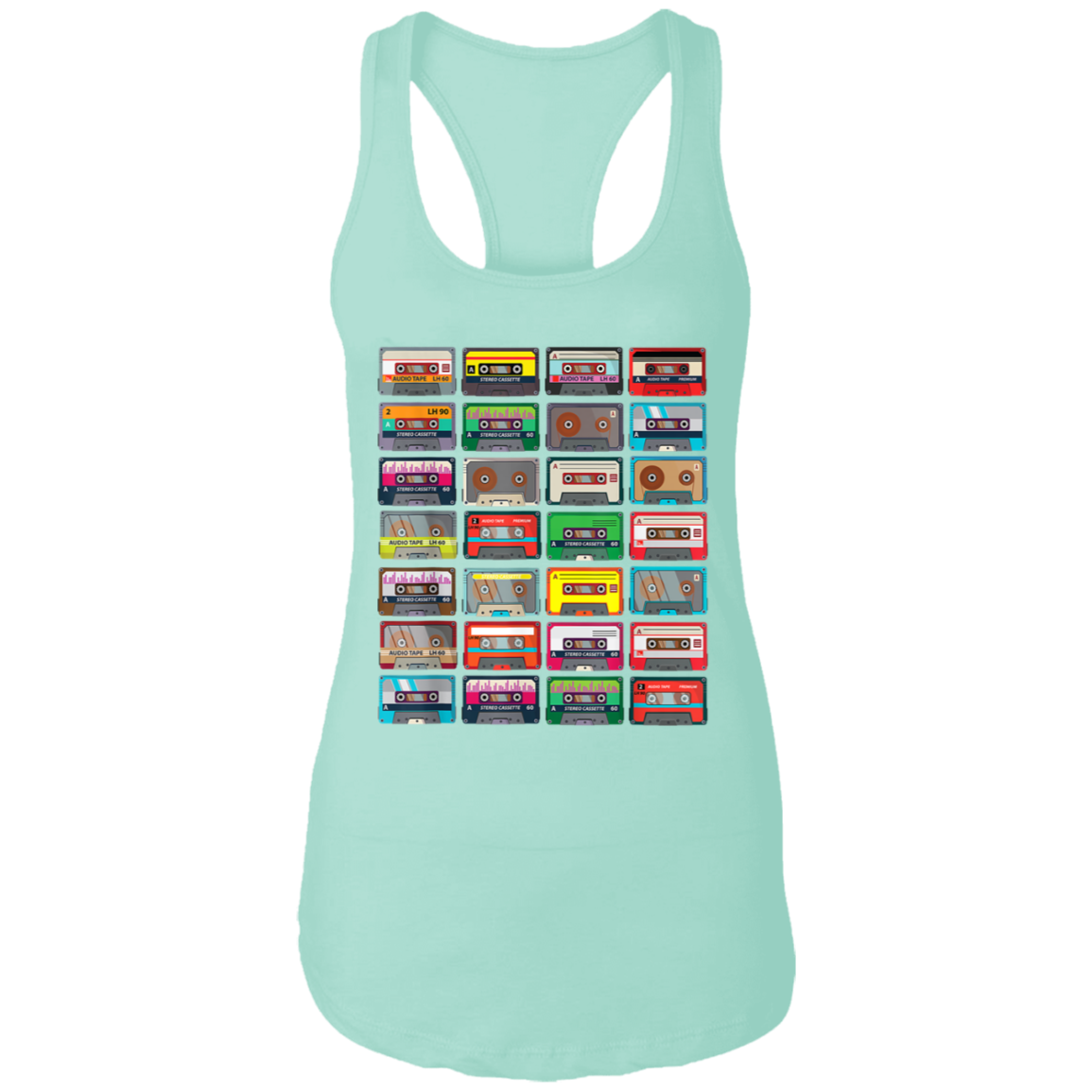 "VINTAGE CASSETTE TAPES" Ladies Ideal Racerback Tank