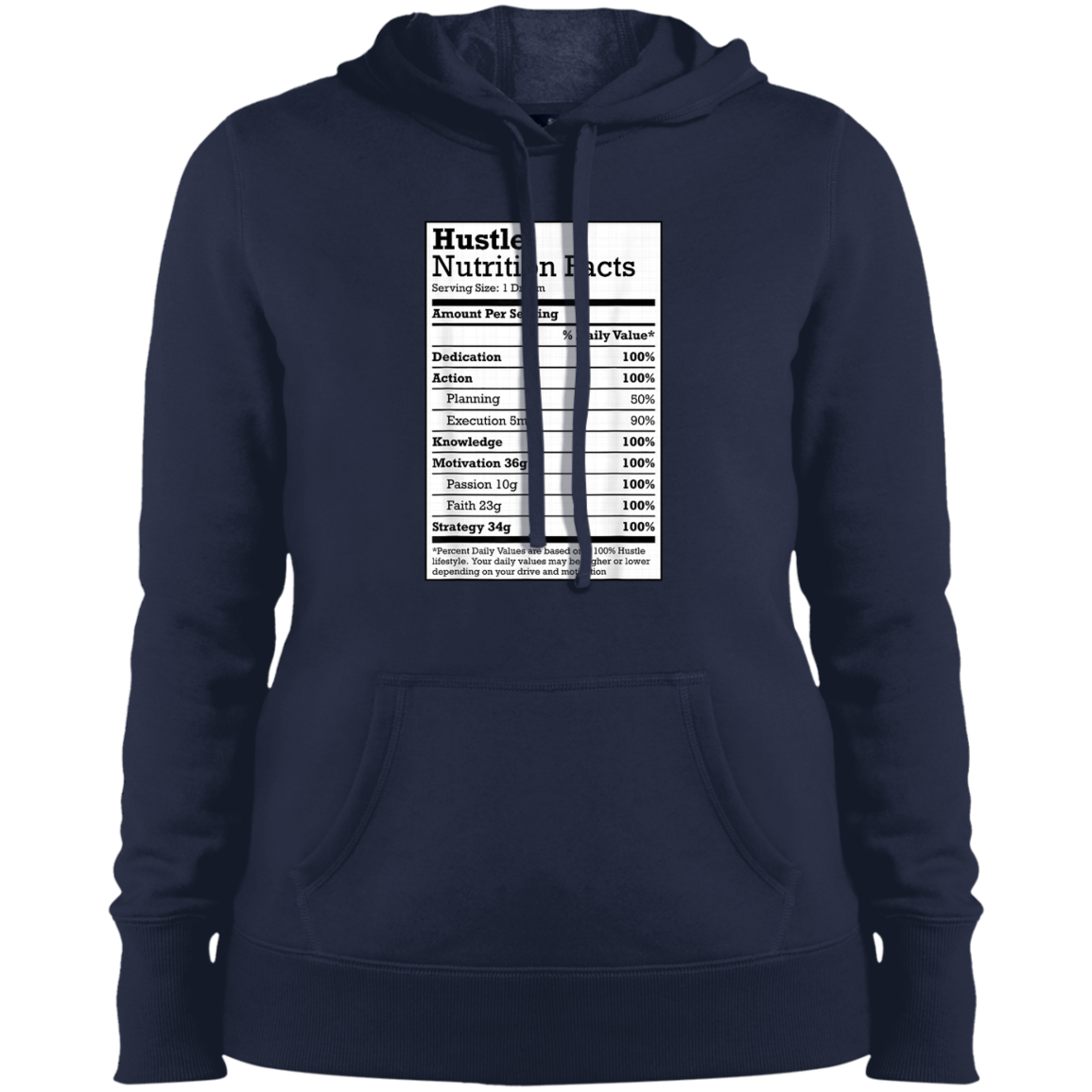 "HUSTLE NUTRITION FACTS" Ladies' Pullover Hooded Sweatshirt