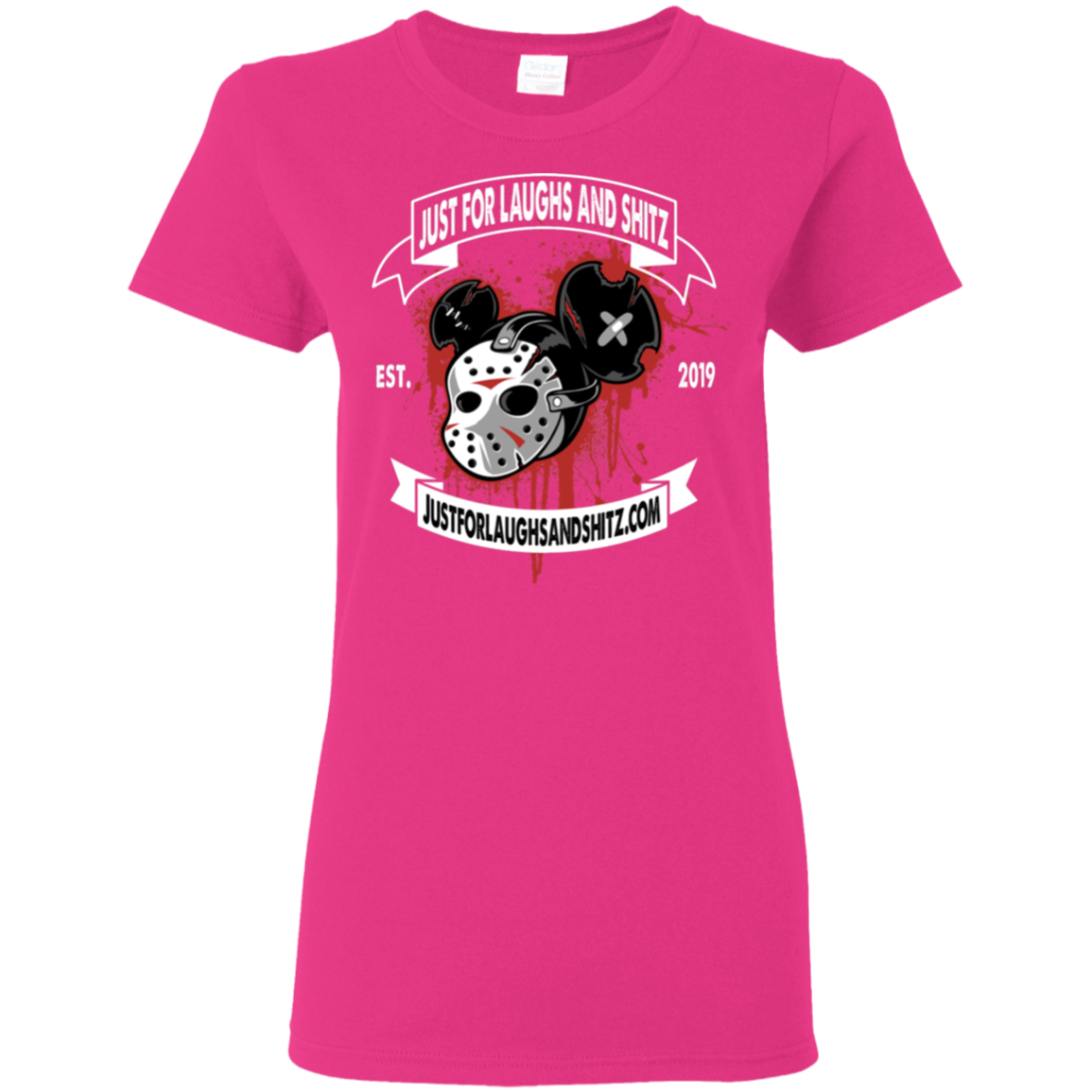 "MICKEY MASK" with white banner Ladies' 5.3 oz. T-Shirt