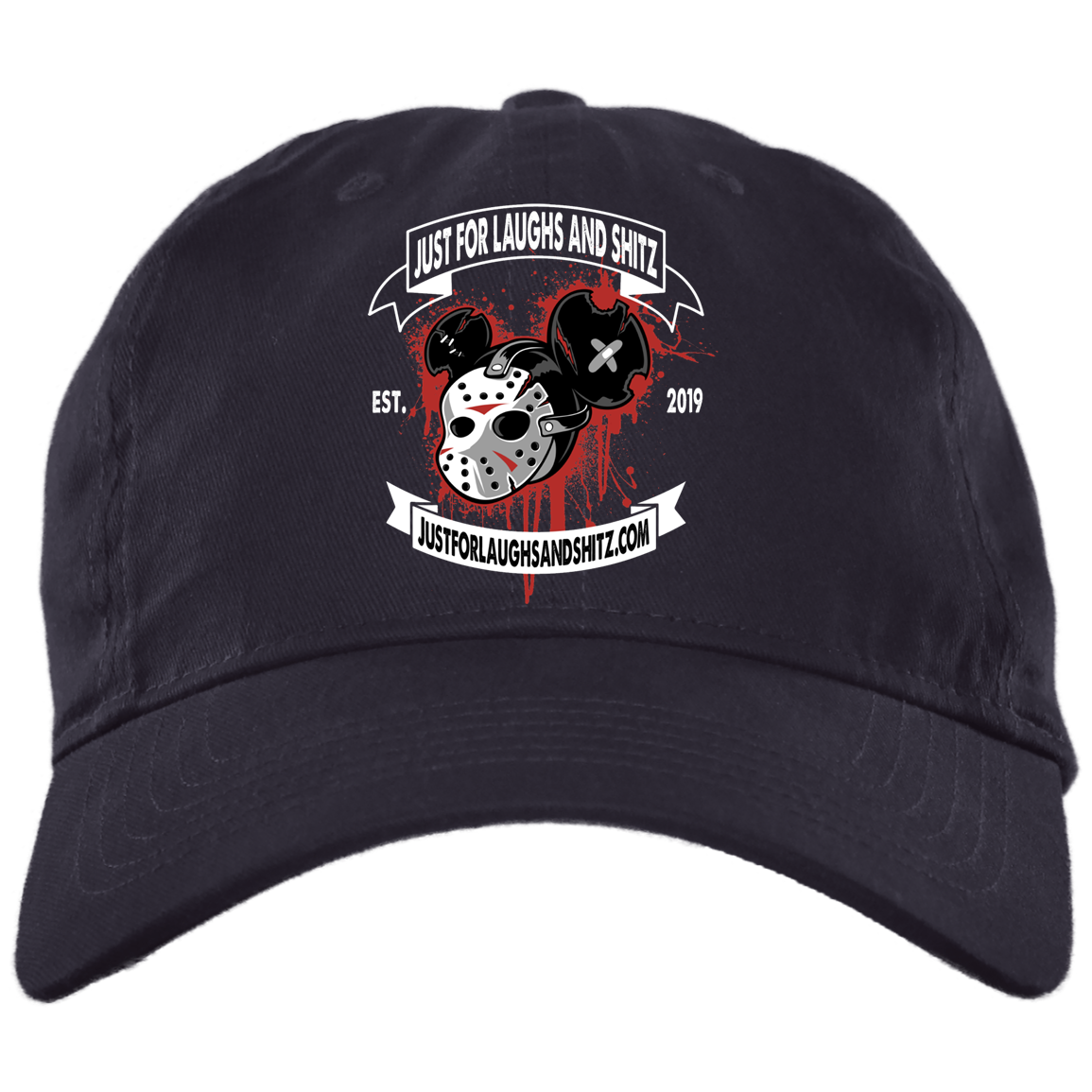 "MICKY MASK" with white banner Brushed Twill Unstructured Dad Cap