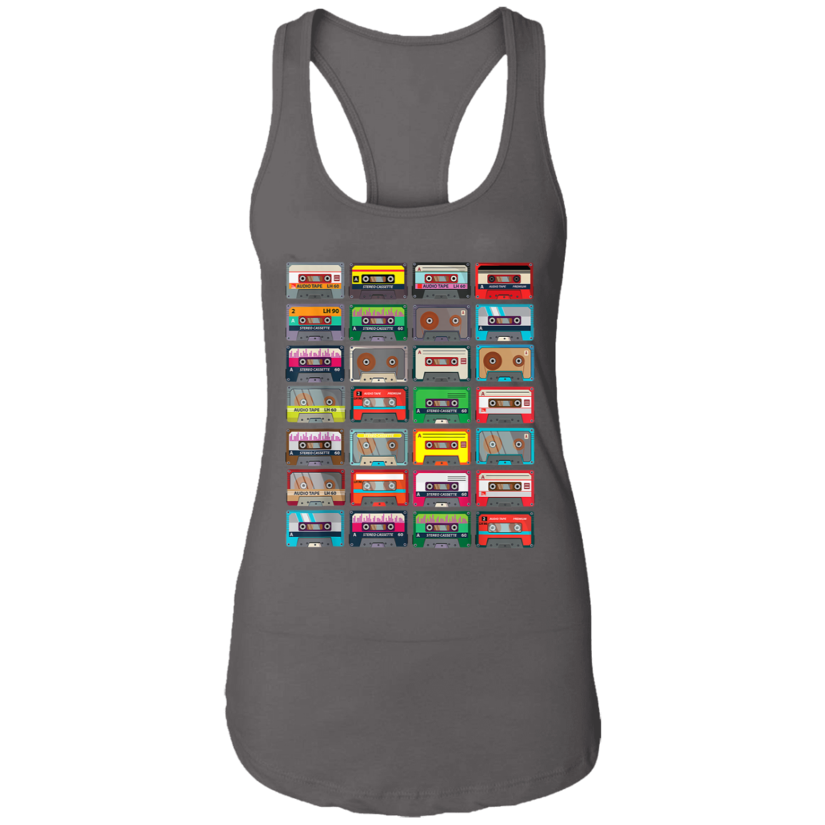 "VINTAGE CASSETTE TAPES" Ladies Ideal Racerback Tank