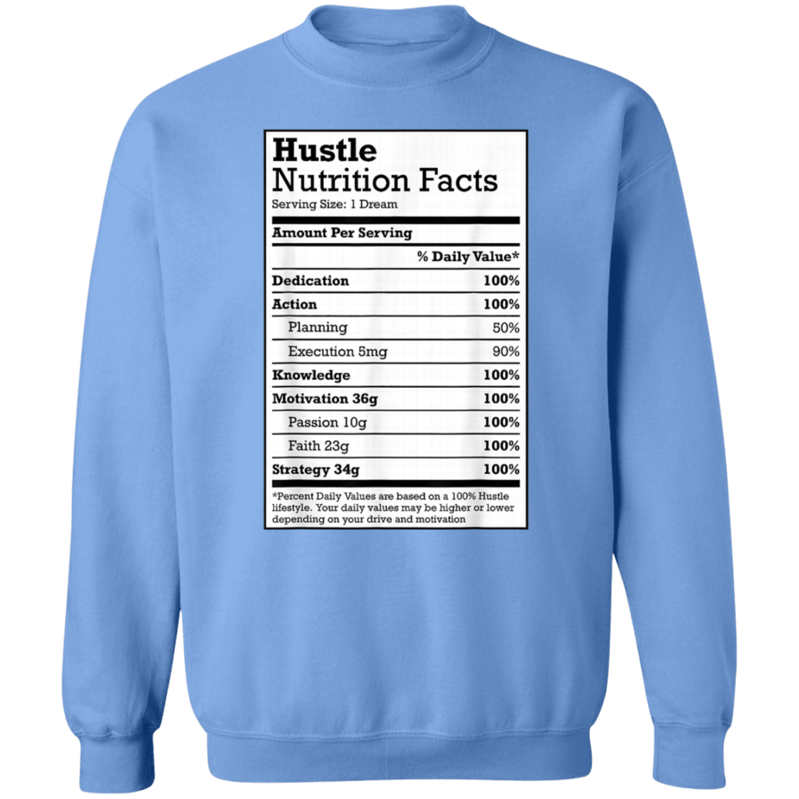 "HUSTLE NUTRITION FACTS" Crewneck Pullover Sweatshirt