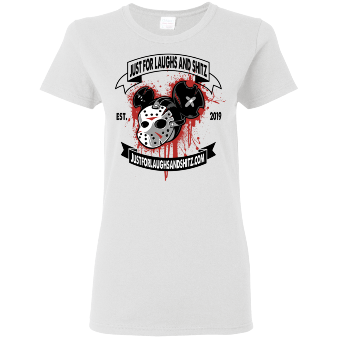 "MICKEY MASK" with black banner Ladies' 5.3 oz. T-Shirt