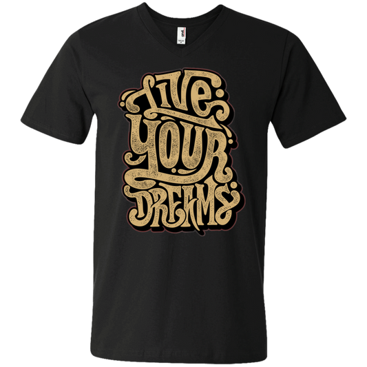 "LIVE YOUR DREAMS" Men's Printed V-Neck T-Shirt