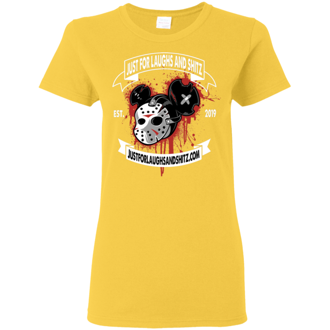 "MICKEY MASK" with white banner Ladies' 5.3 oz. T-Shirt