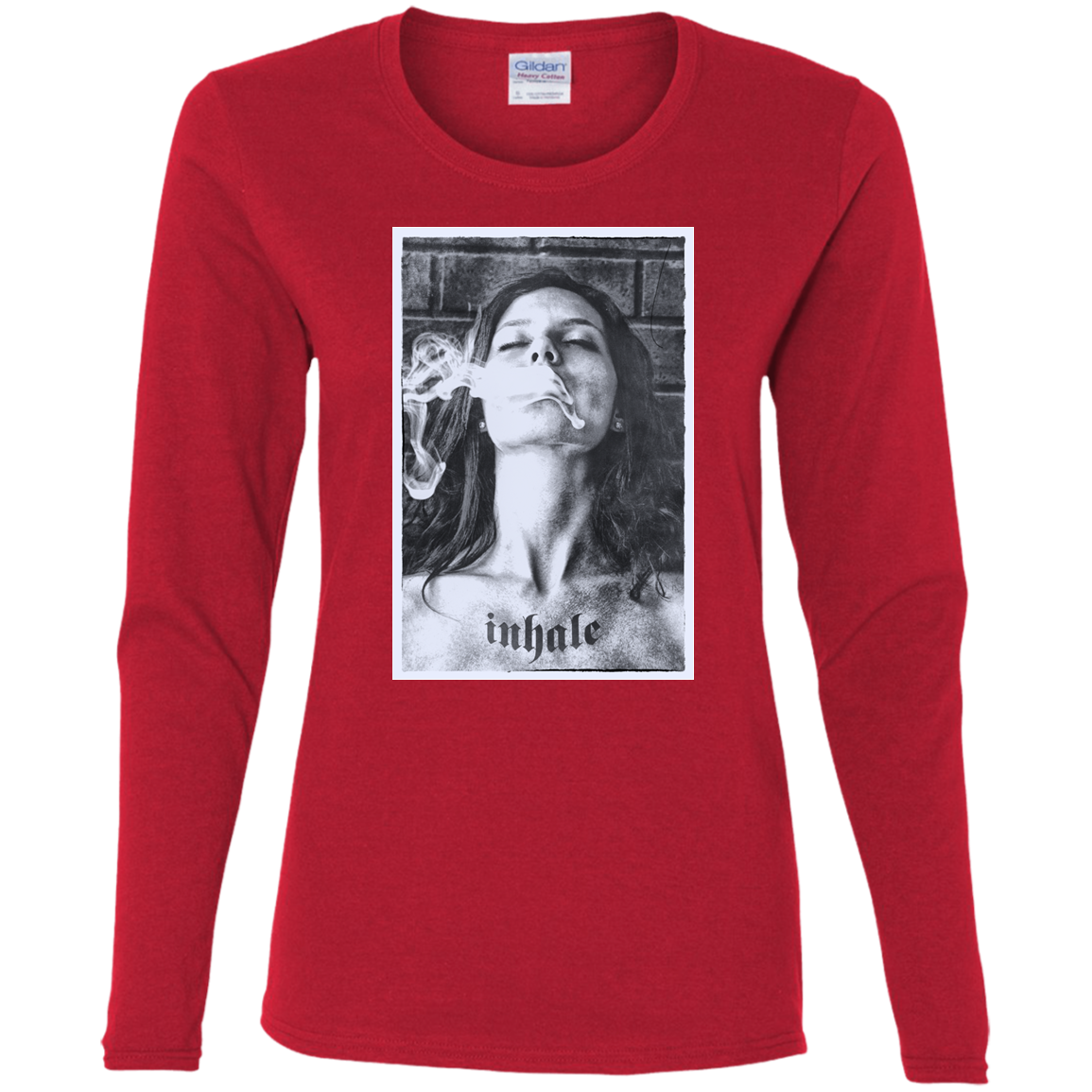 'INHALE" Ladies' Cotton LS T-Shirt