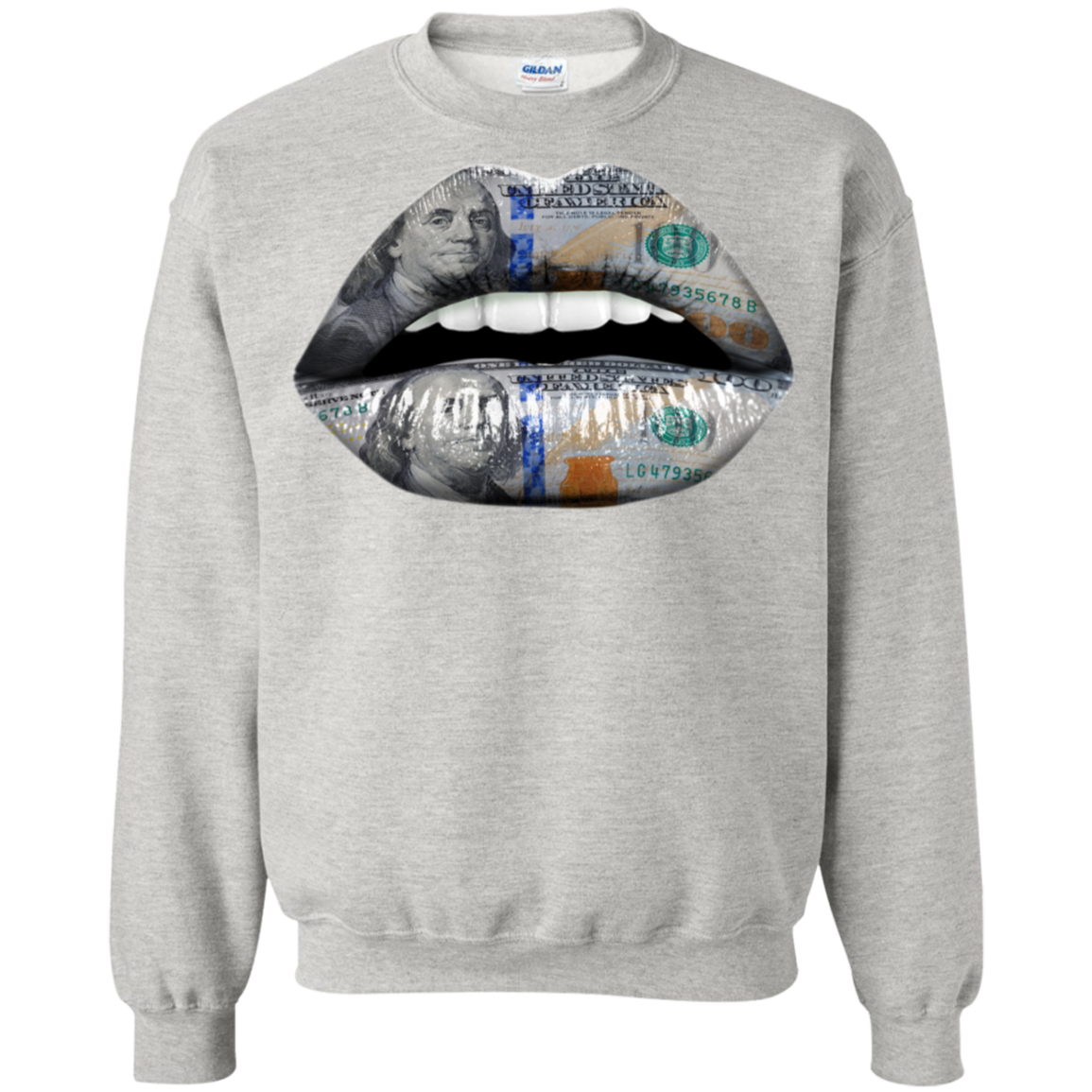 "$100 DOLLAR LIPS" Crewneck Pullover Sweatshirt  8 oz.