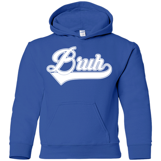 "BRUH" Youth Pullover Hoodie in white print