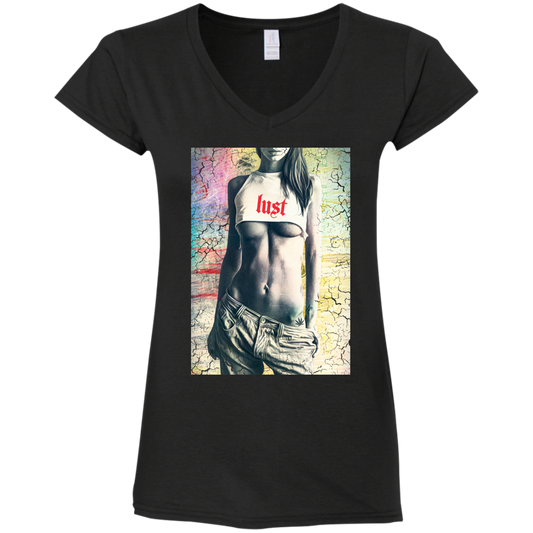"LUST" Ladies' Fitted Softstyle 4.5 oz V-Neck T-Shirt