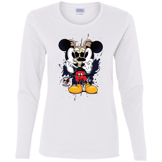 "SKULL MICKEY" Ladies' Cotton LS T-Shirt