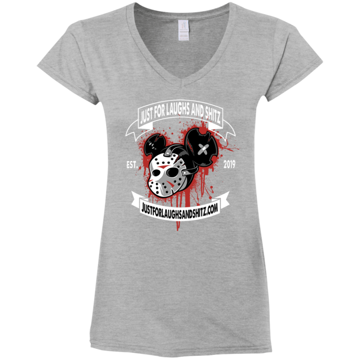 "MICKEY MASK" with white banner Ladies' Fitted Softstyle 4.5 oz V-Neck T-Shirt