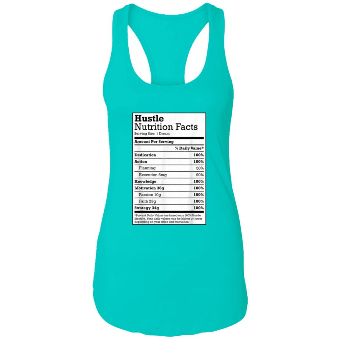 "HUSTLE NUTRITION FACTS" Ladies Ideal Racerback Tank