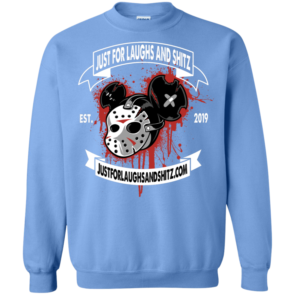 "MICKY MASK" with white banner Crewneck Pullover Sweatshirt  8 oz.