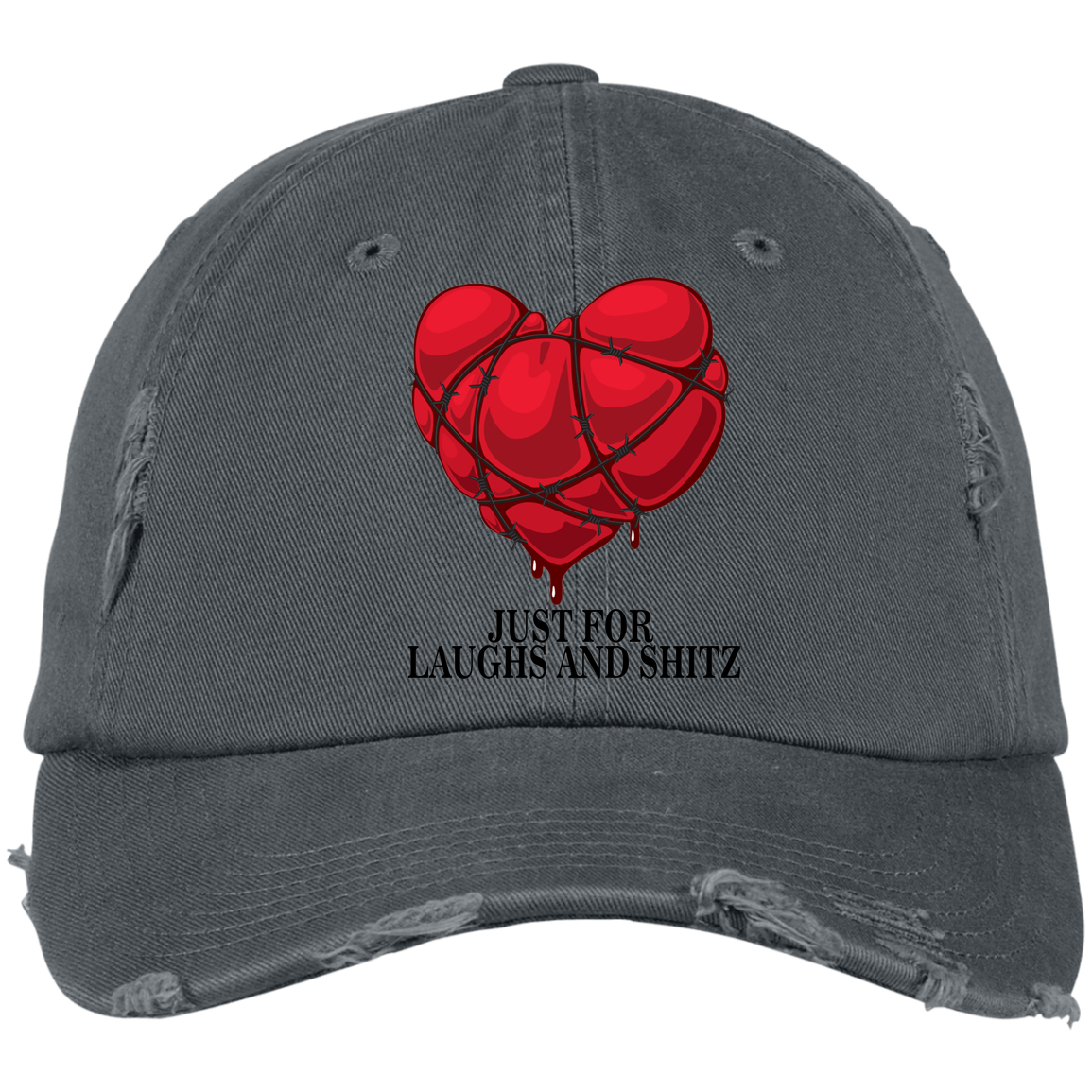 "MY BLOODY HEART" in black print  Distressed Dad Cap